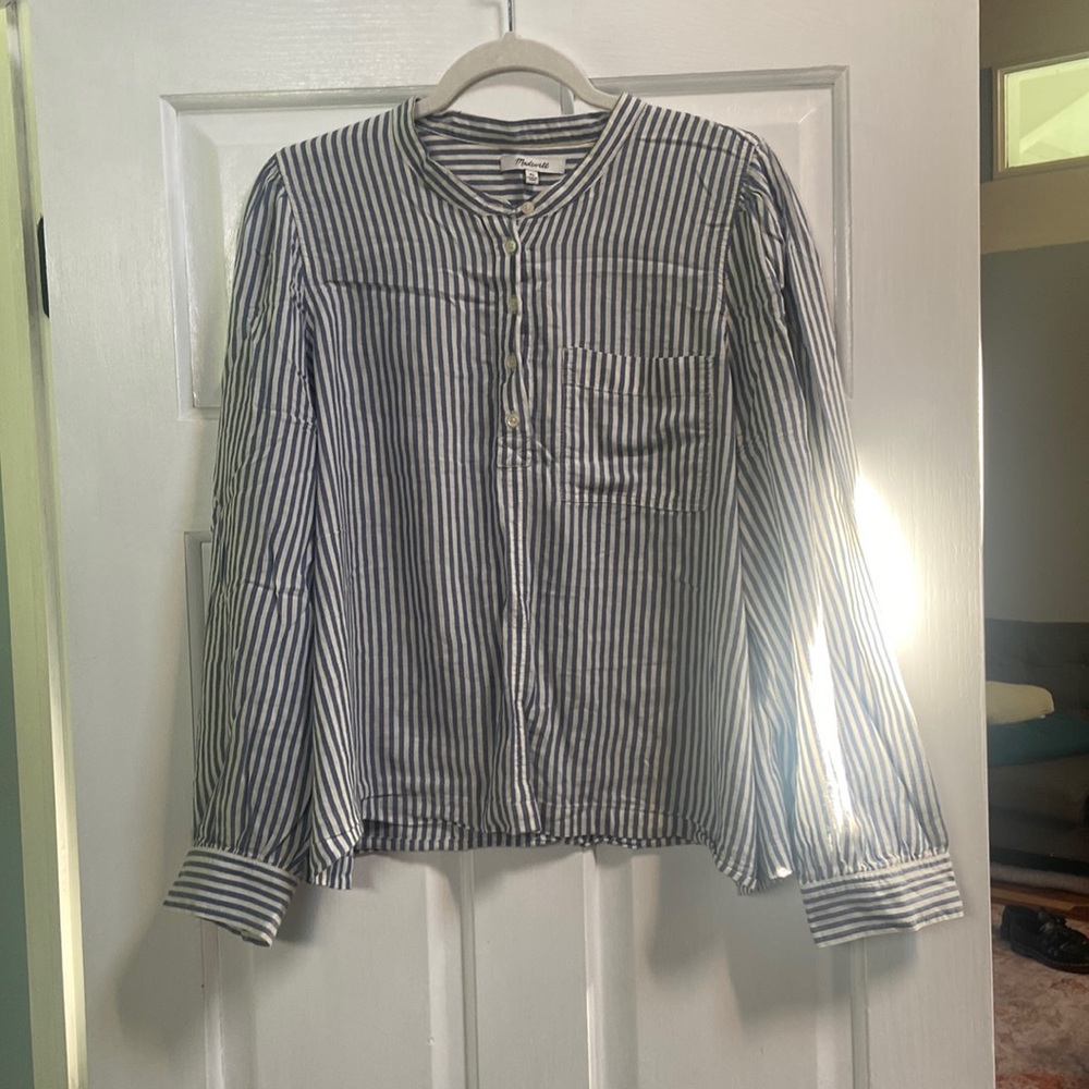Gently worn collarless, half button up from Madewell